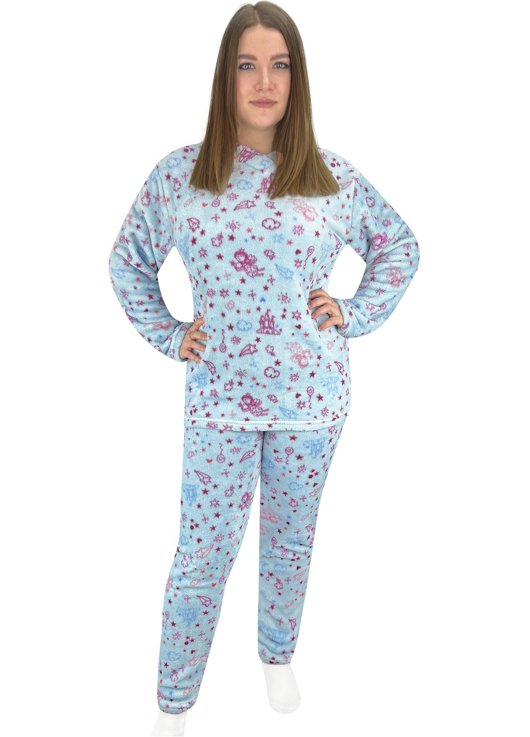 Серо-голубая всесезон пижама женская махровая Жемчужина стилей 5604