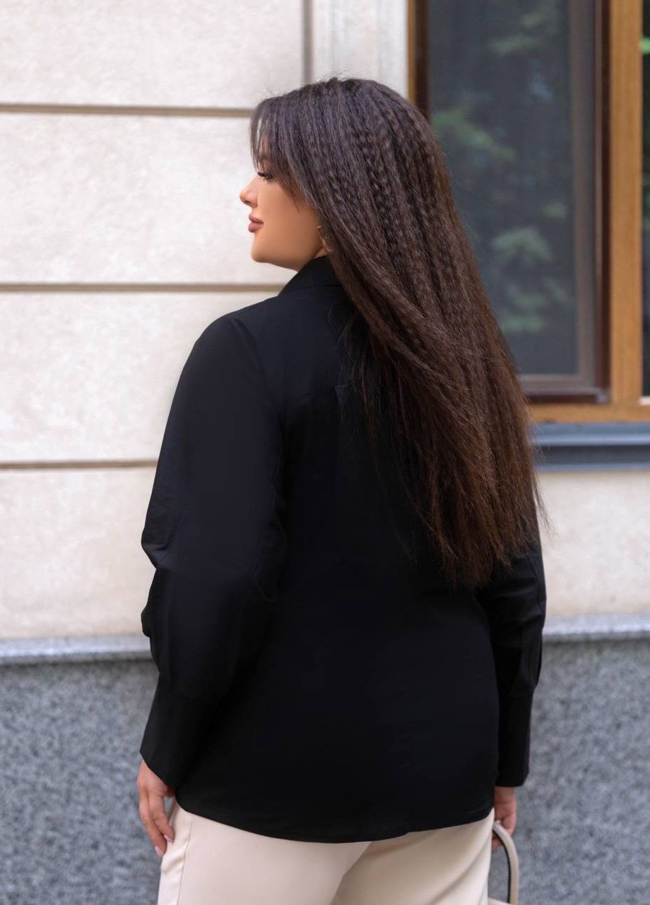 Чёрная женская рубашка из коттона цвет черный р.42/54 447016 New Trend