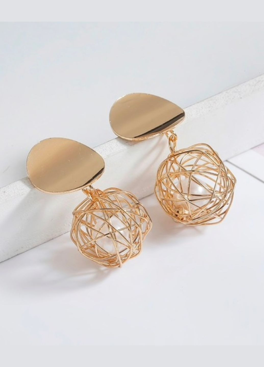 Сережки золотисті кульки всередині з намистинками Fashion Jewelry (275268505)