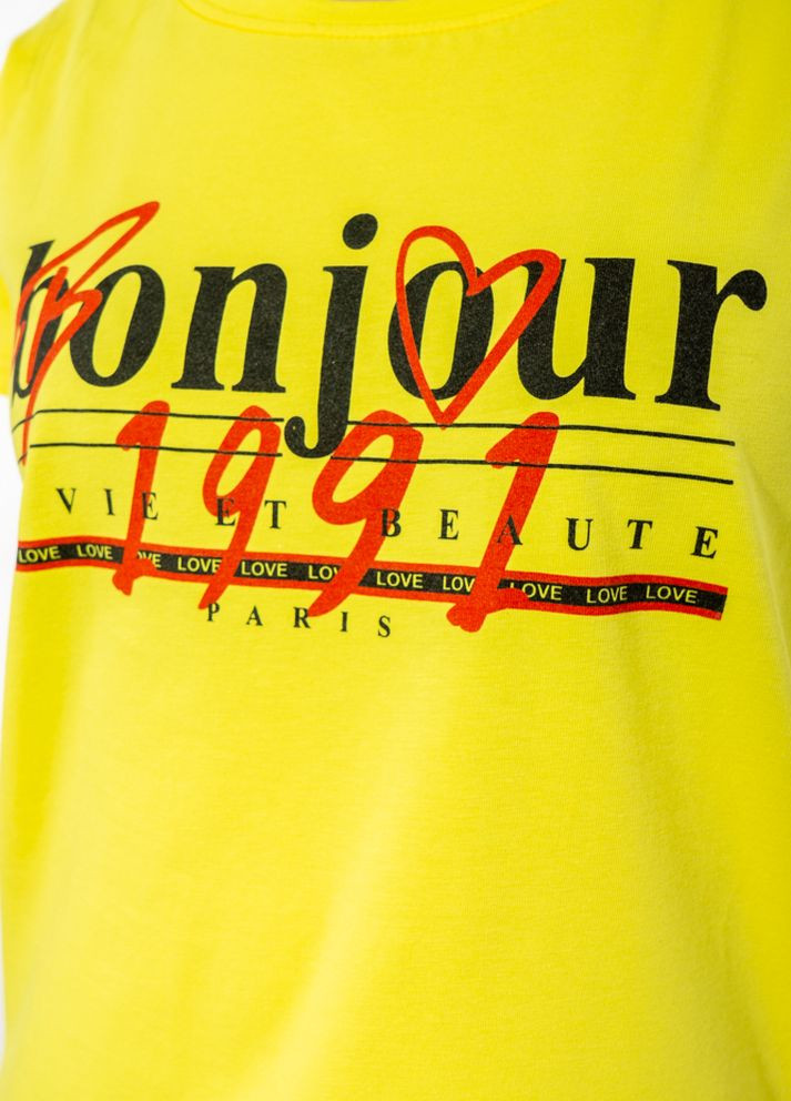Бесцветная летняя футболка женская с надписью (лимонный) Time of Style