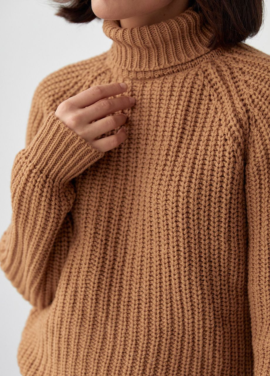 Коричневий зимовий жіночий светр із рукавами-регланами - коричневий Lurex