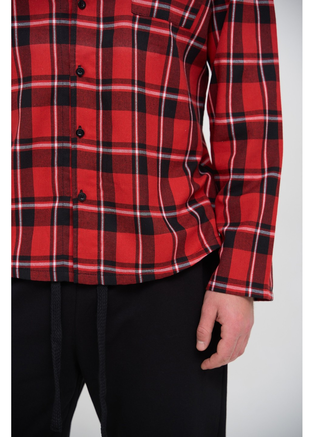 Пижама мужская с рубашкой клеточка красная с черным + штаны прямые черные Handy Wear (275793055)
