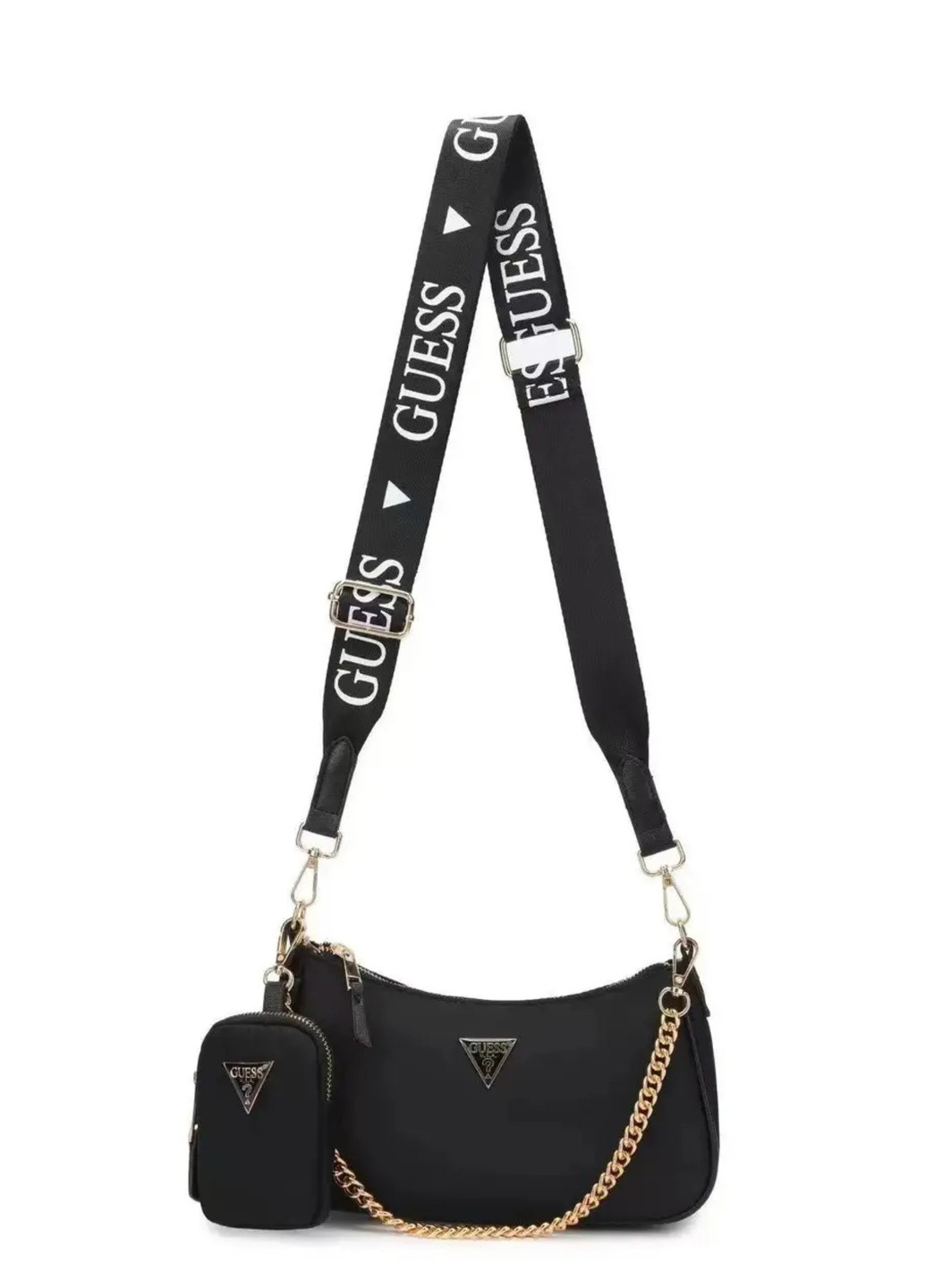 Женская сумка хоббо багет кросс-боди с кошельком черная Guess (257876189)