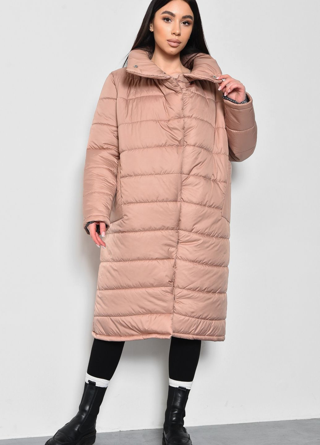 Коричнева зимня куртка жіноча демісезонна подовжена кольору мокко Let's Shop