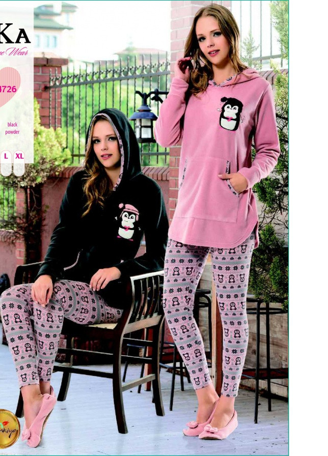 Розовая зимняя домашняя одежда - пижама женская 4726 s розовый кофта + брюки Dika