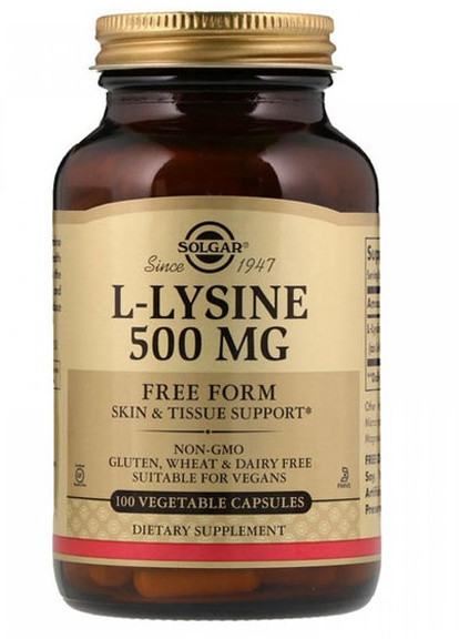 L-Lysine Free Form 500 mg 100 Veg Caps Solgar (256723970)
