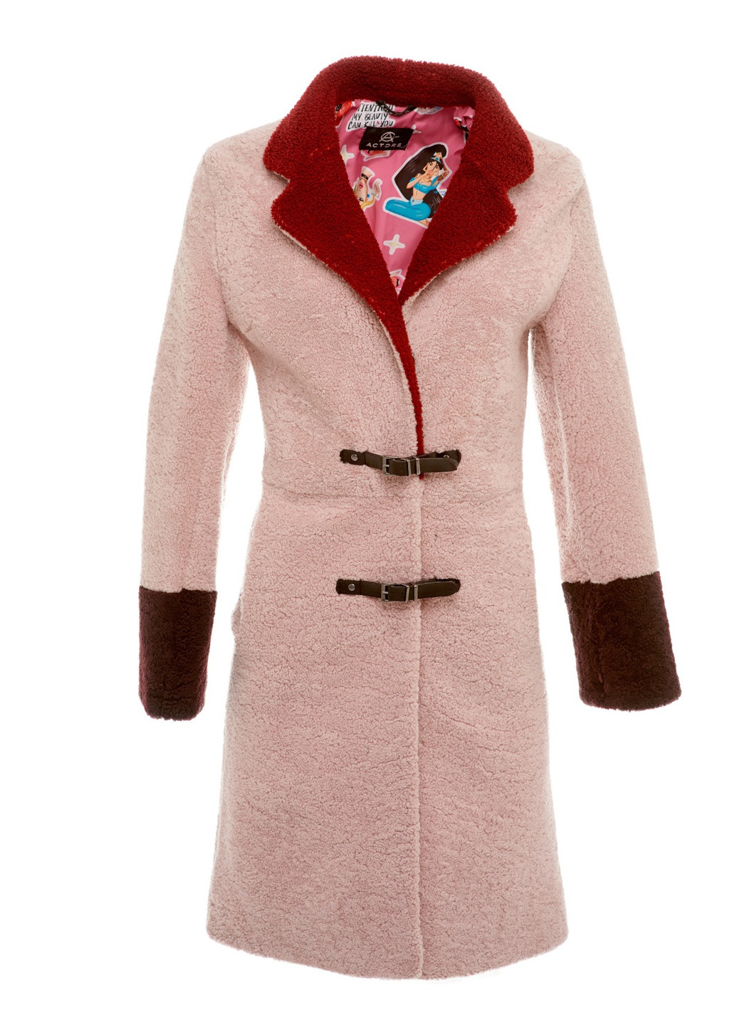 Женская меховая шуба дубленка из натуральной овчины мутон зима осень классика A6628 розовая Actors (257895002)
