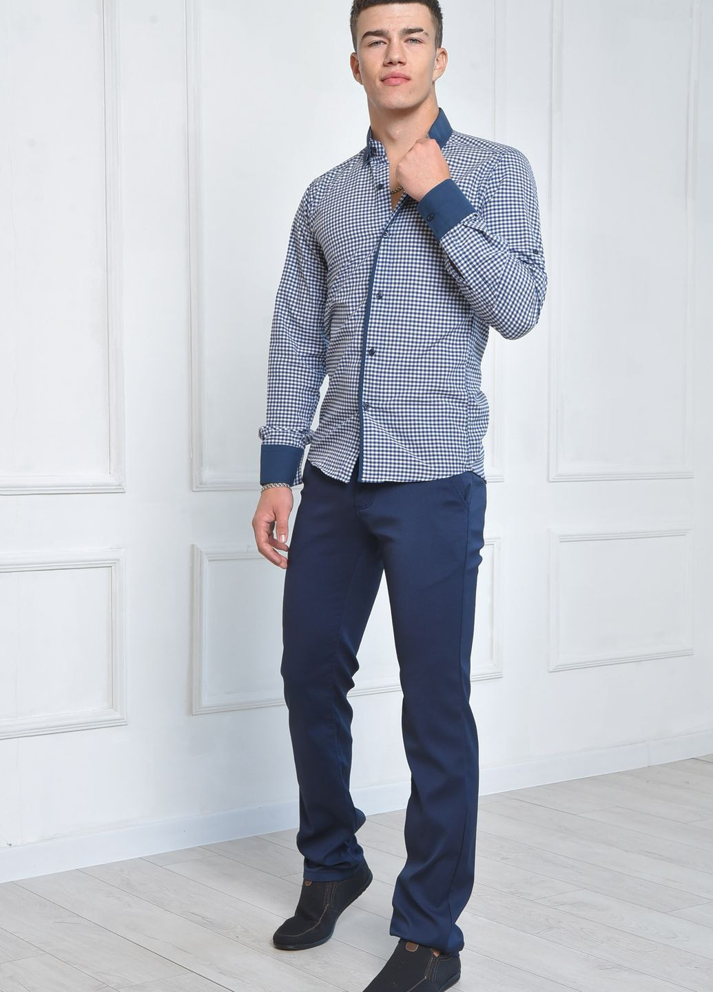 Темно-синие демисезонные прямые штаны мужские темно-синего цвета размер 29 Let's Shop