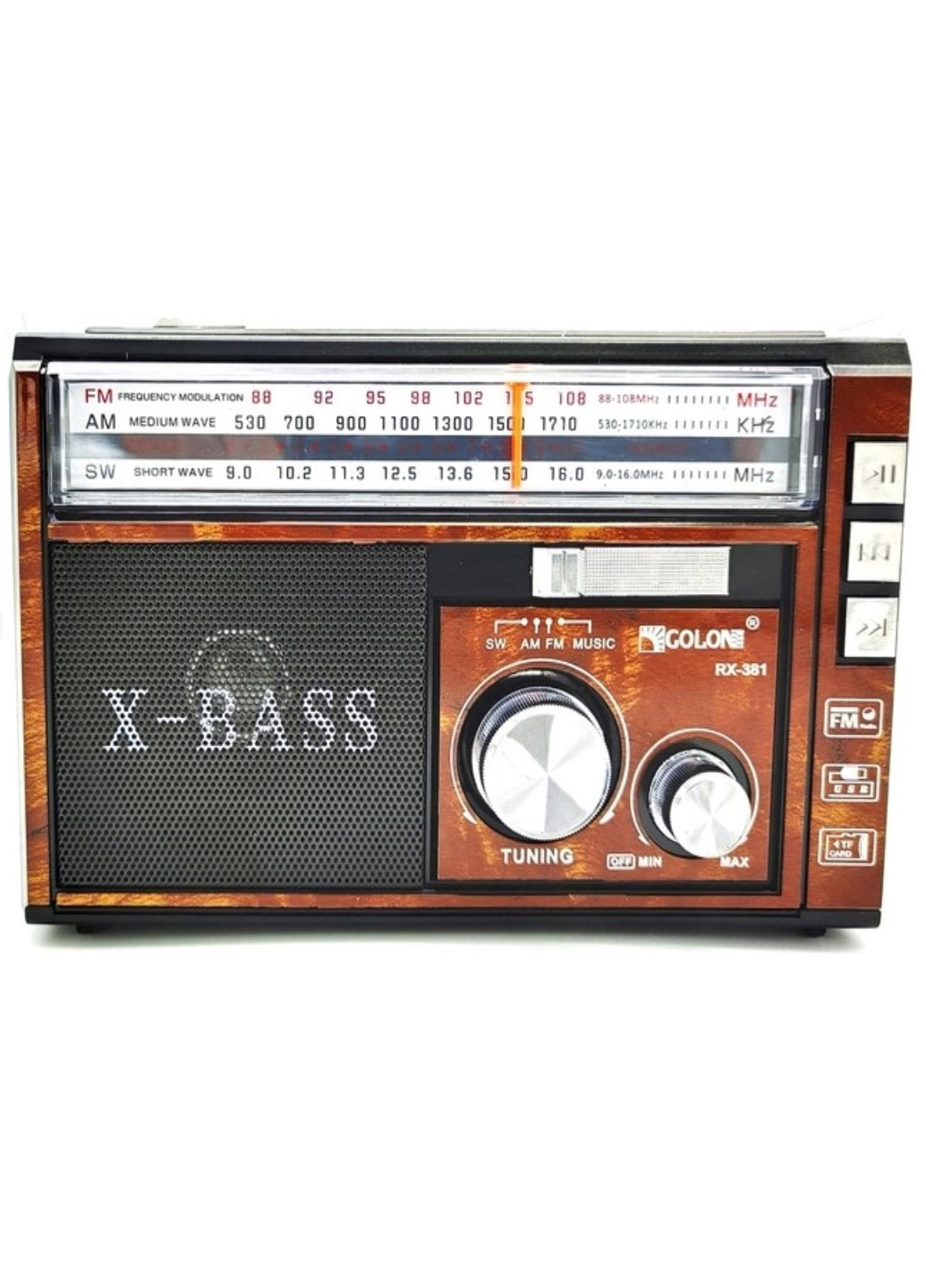 Радіоприймач колонка з радіо FM USB MicroSD та ліхтариком RX-381 Gold Golon (258615572)
