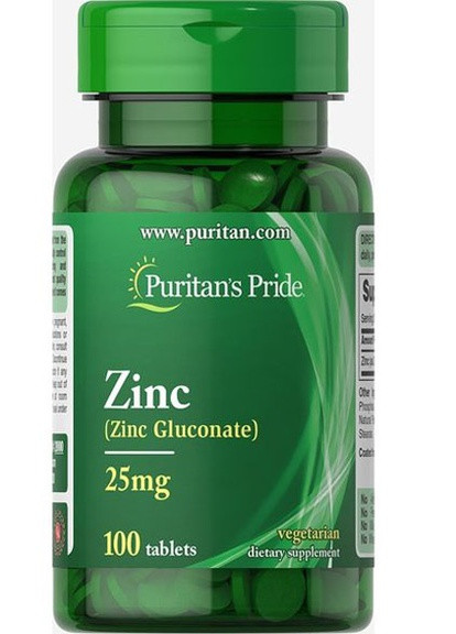 Puritan's Pride Zinc Gluconate 25 mg 100 Tabs Puritans Pride (257342627)