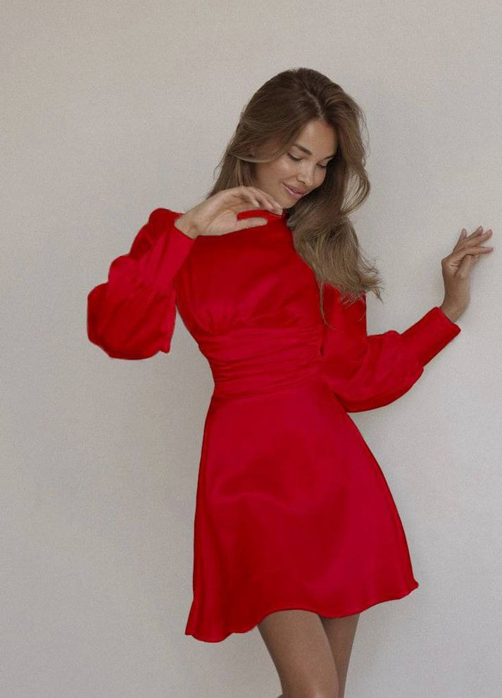 Червона повсякденний легка красива жіноча шовкова сукня No Brand однотонна
