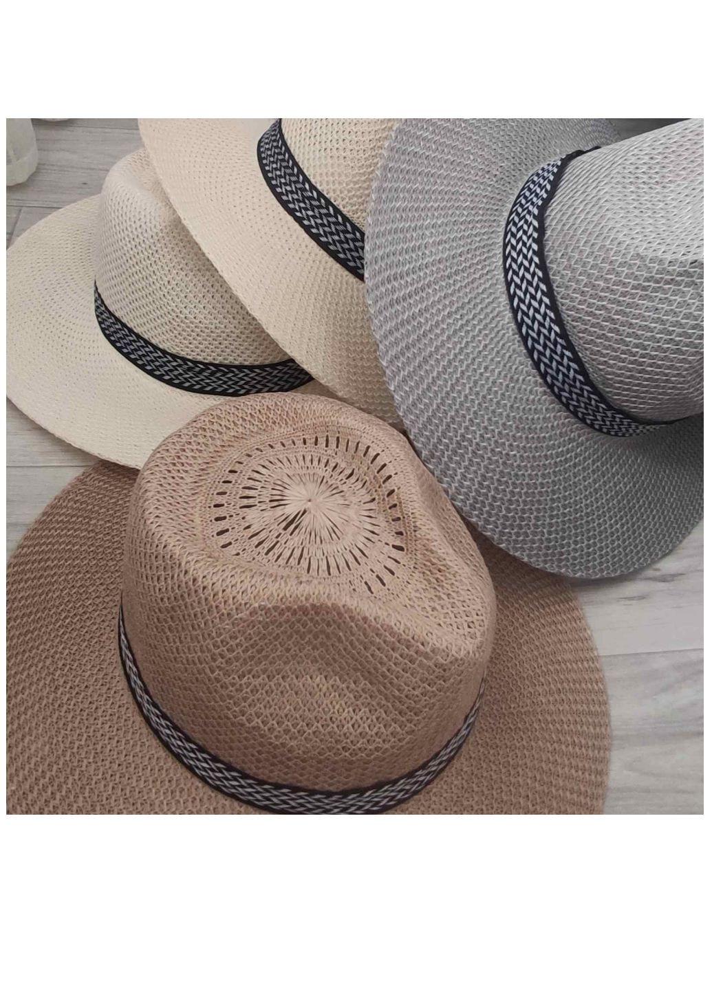 Летняя вязаная шляпа Федора темно-бежевая с лентой No Brand (259793910)