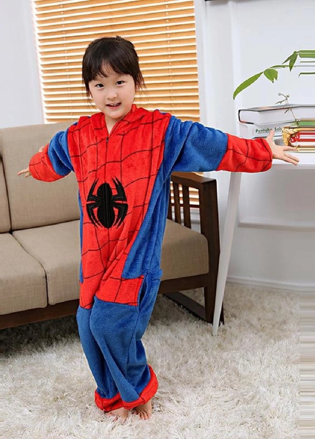 Кигуруми костюм пижама теплый махровый для детей мальчиков девочек с капюшоном карманами размер L (475408-Prob) Человек-паук Unbranded (266991081)