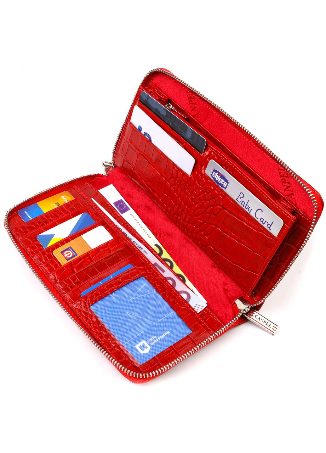 Функциональный клатч для женщин из натуральной кожи с тиснением под крокодила 21920 Красный Canpellini (259815843)