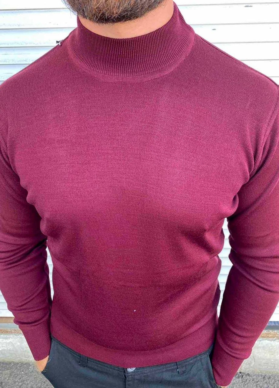 Бордовый демисезонный мужской однотонный свитер No Brand