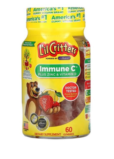 , Immune C, витамин С с цинком и витамином D, 60 жевательных таблеток L'il Critters (276905818)