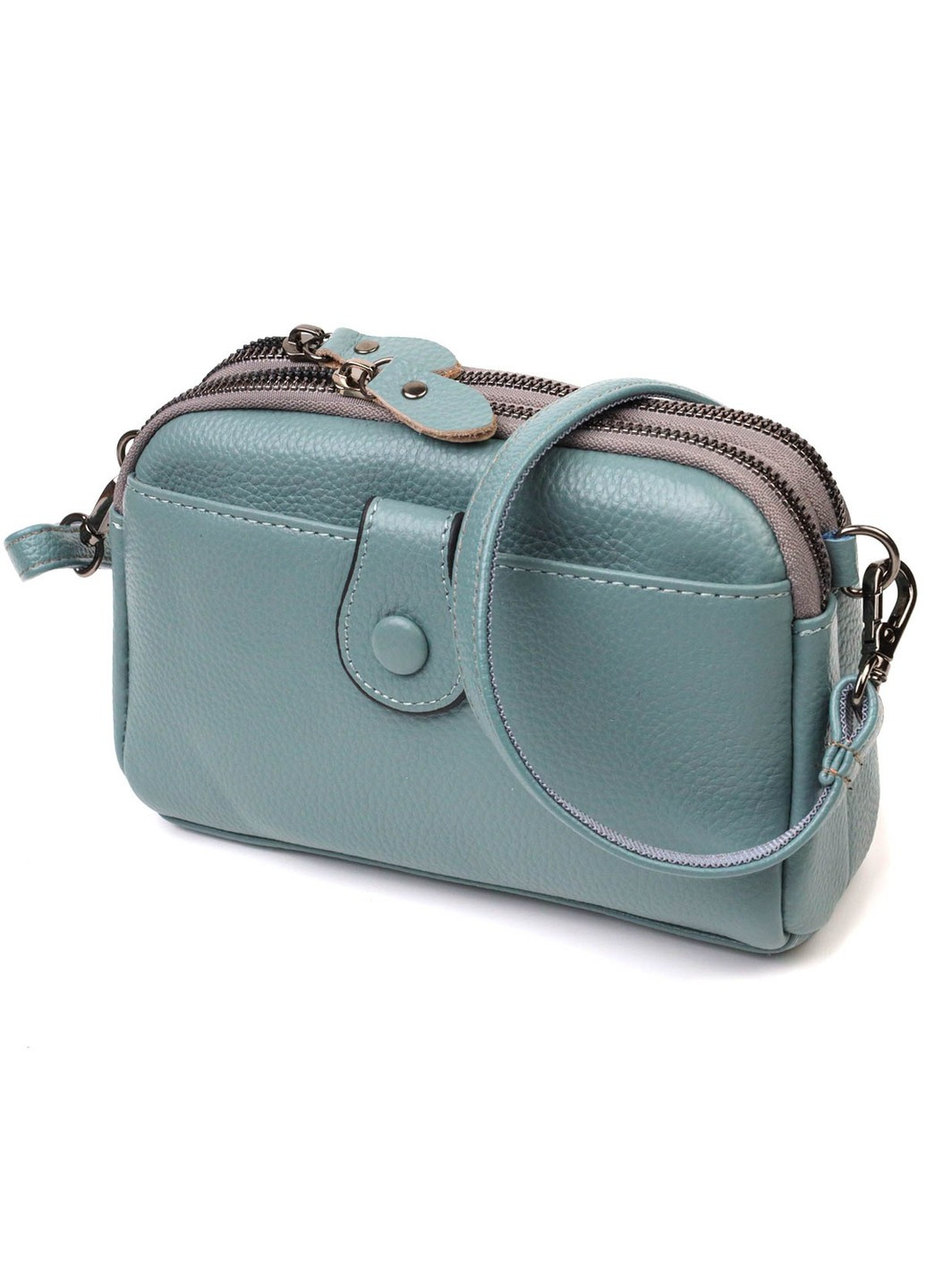 Модна сумка-клатч у стильному дизайні з натуральної шкіри 22087 Сіро-блакитна Vintage (260360887)