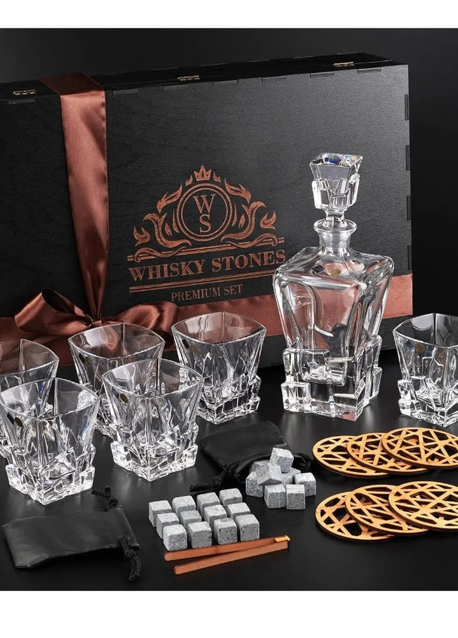 Набор камни для виски 24шт + 6 стаканов хрусталь Bohemia Crack 310 мл + графин 900 мл Whiskey Stones (277868191)