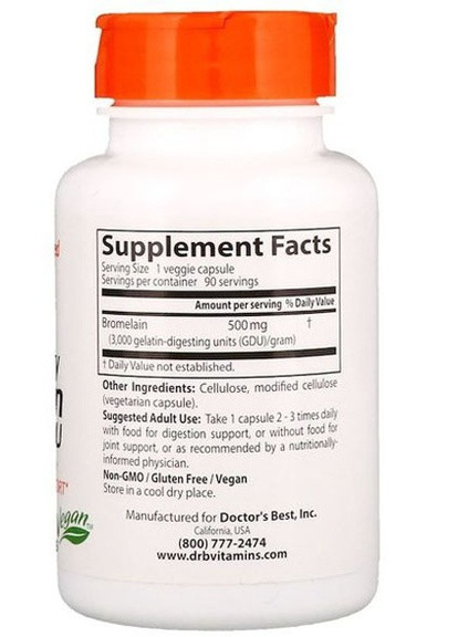 Bromelain 3000 GDU, High Potency 500 mg 90 Veg Caps DRB00215 Doctor's Best (256725057)