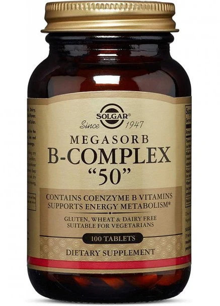 Комплекс вітамінів групи B Megasorb B-Complex "50" 100 Tablets Solgar (257235334)