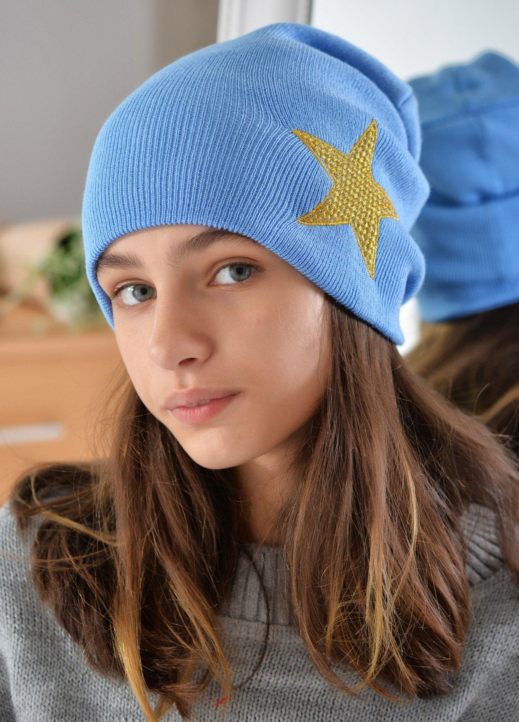 Шапки Шапка для дівчаток блакитна (звезда золото) Lemanta (259483116)