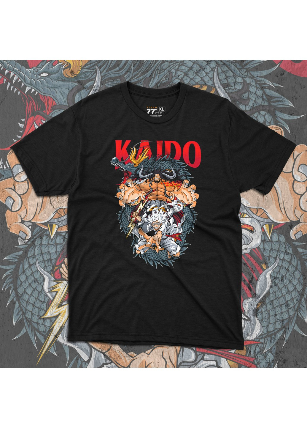 Черная футболка c принтом ван пис - луффи и кайдо 2 No Brand