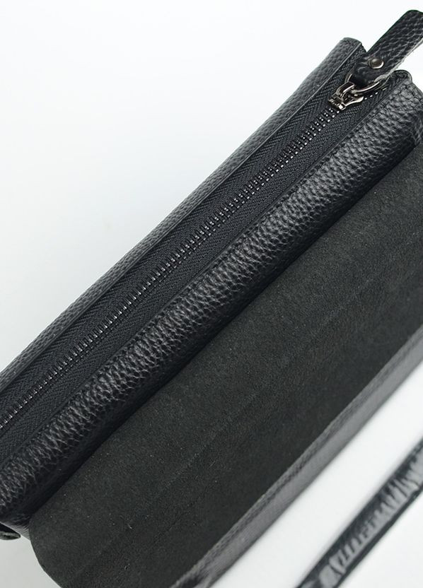 Чоловіча маленька шкіряна сумка клатч гаманець з клапаном, чорний діловий клатч з натуральної шкіри No Brand (266914614)