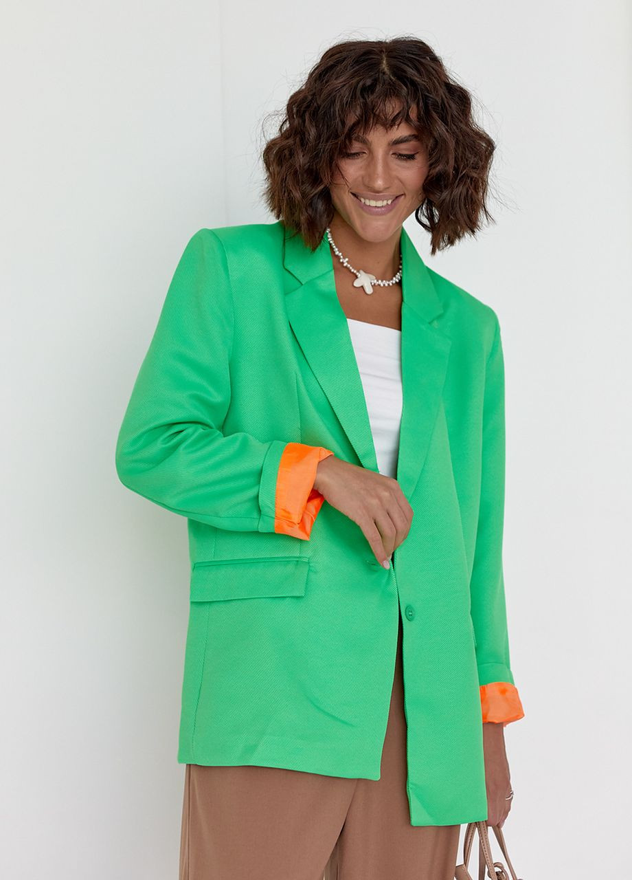 Зеленый женский женский пиджак с цветной подкладкой - зеленый Lurex - демисезонный