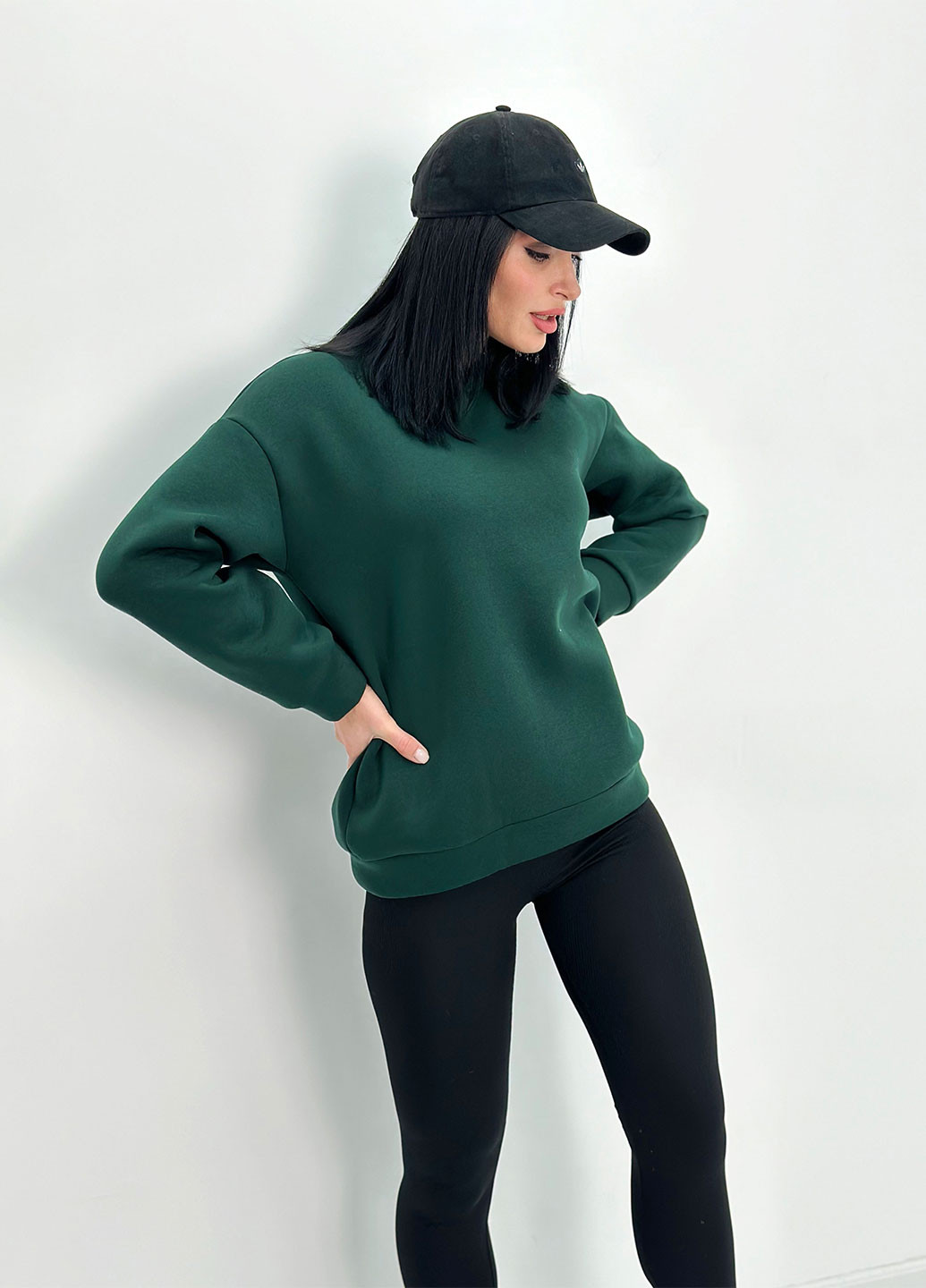 Жіночий теплий батник Fashion Girl - Вільний, Прямий крій темно-зелений спортивний, повсякденний, кежуал тринитка - (271985942)