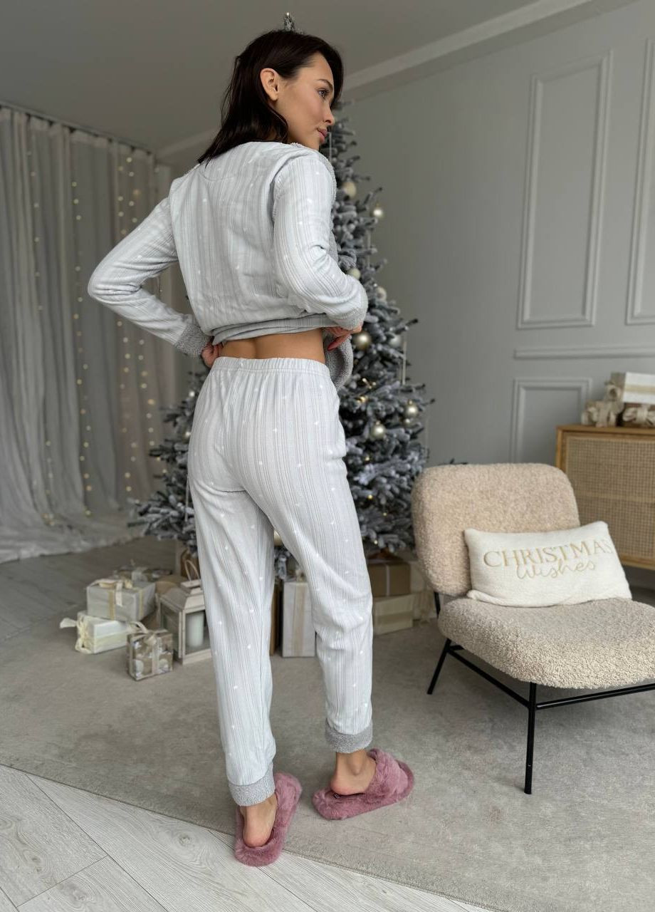 Светло-серая зимняя мягкая пижамка / одежда для дома кофта + брюки Vakko