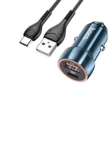 Автомобильное зарядное устройство + кабель USB - Type-C (20W, Type-C+USB, адаптер в прикуриватель) - Синий Hoco z46a (259139309)