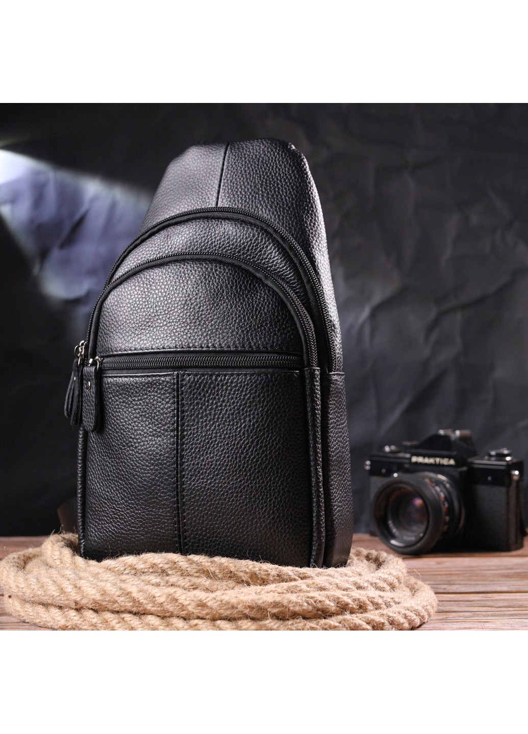 Современная мужская сумка через плечо из натуральной кожи 21307 Черная Vintage (258286210)