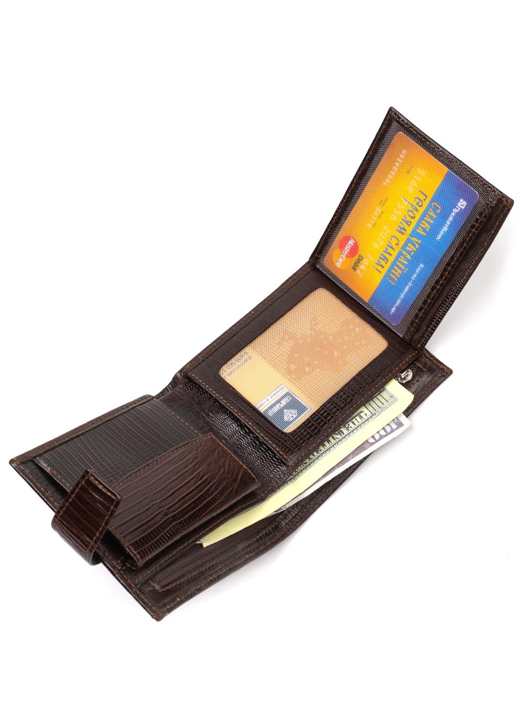 Мужской современный кошелек горизонтального формата из натуральной кожи с тиснением 21757 Коричневый Canpellini (259874019)