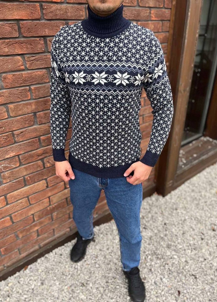Синий зимний мужской новогодний свитер No Brand