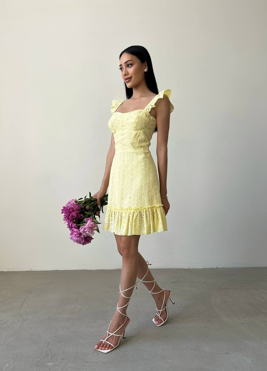 Желтое женское платье из прошвы цвет желтый р.42 437875 New Trend