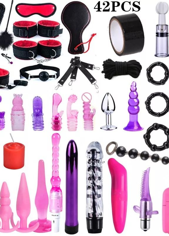 Бдсм набір 42 предмети для рольових ігор фетиш, вібратор, анальна пробка наручники кляп Art of Sex (268304529)