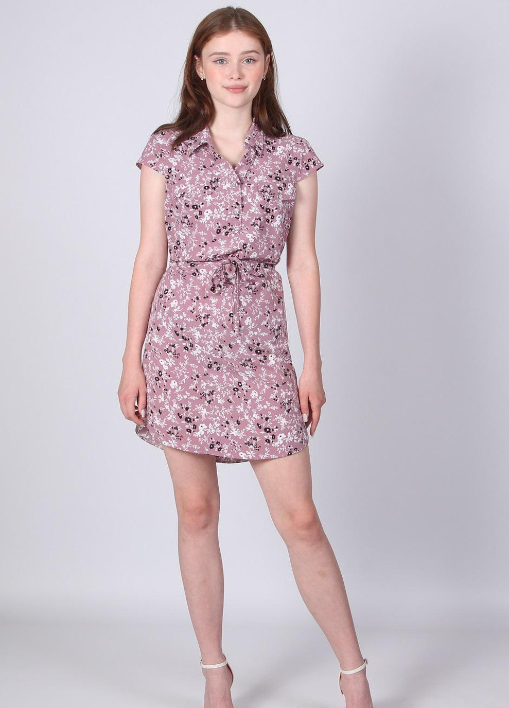 Розово-лиловое кэжуал платье женское 004 цветы сиреневый софт розовый Актуаль