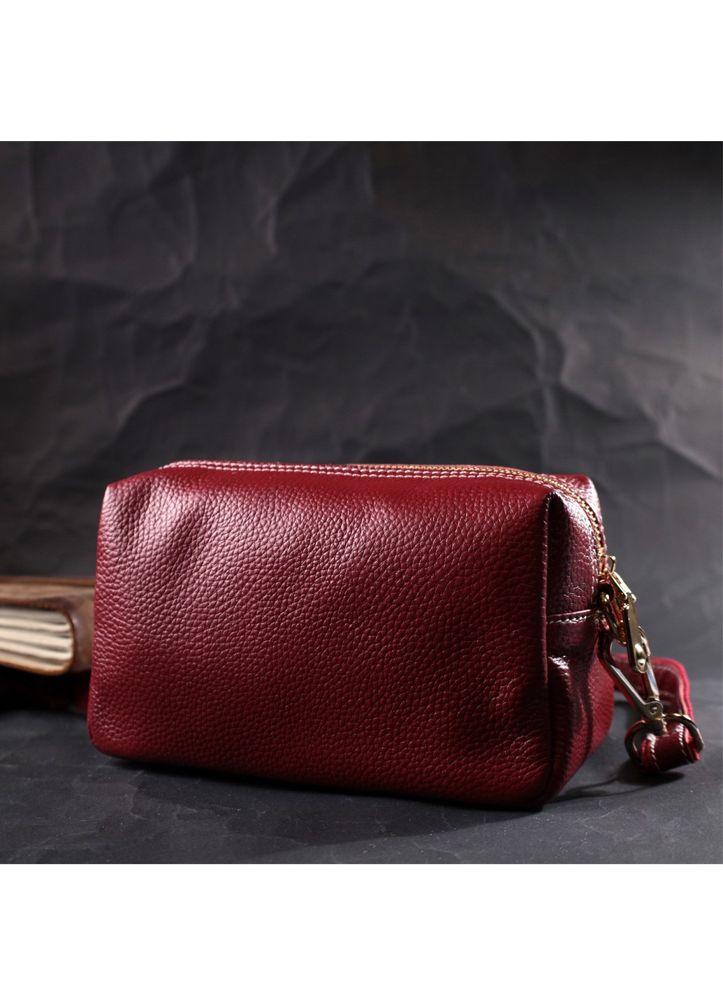 Интересная женская сумка с двумя ремнями из натуральной кожи 22274 Бордовый Vintage (276457526)
