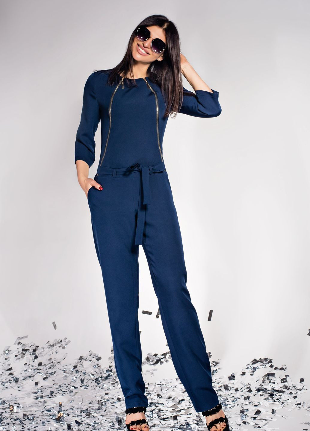 Женский комбинезон Jadone Fashion однотонный тёмно-синий повседневный костюмная