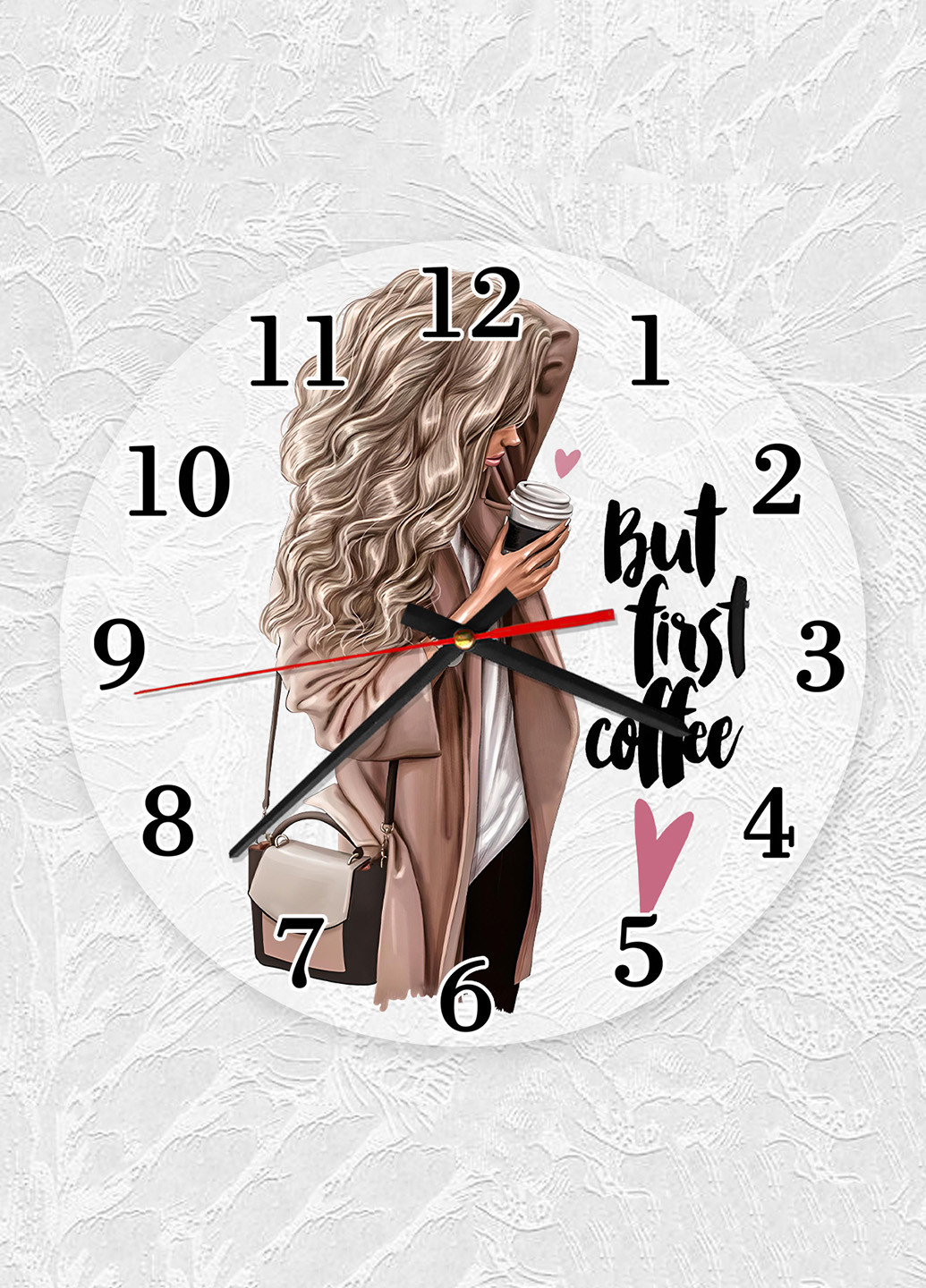 Годинник настінний :: Дівчина з кавою (принт 114 на прозорій основі) Creative (266915429)