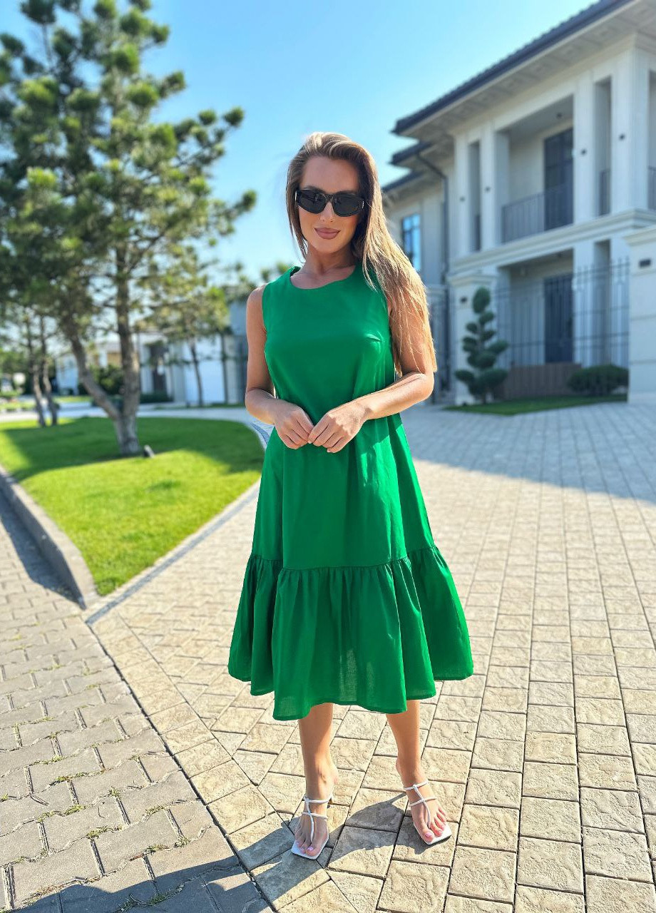 Зеленое женское платье коттон No Brand
