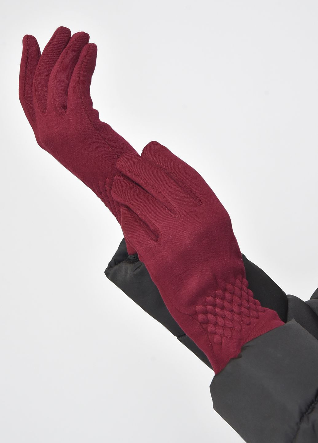 Перчатки женские на меху бордового цвета размер 6,5 Let's Shop (263278162)