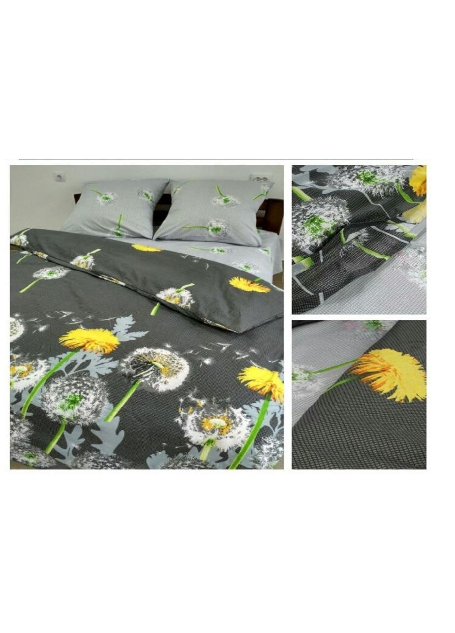 Постільна білизна бязь Кульбабки жовті євро 200х220 сірий No Brand (258482323)