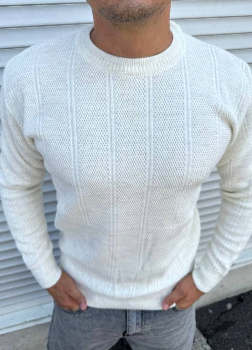 Белый зимний мужской однотонный свитер No Brand