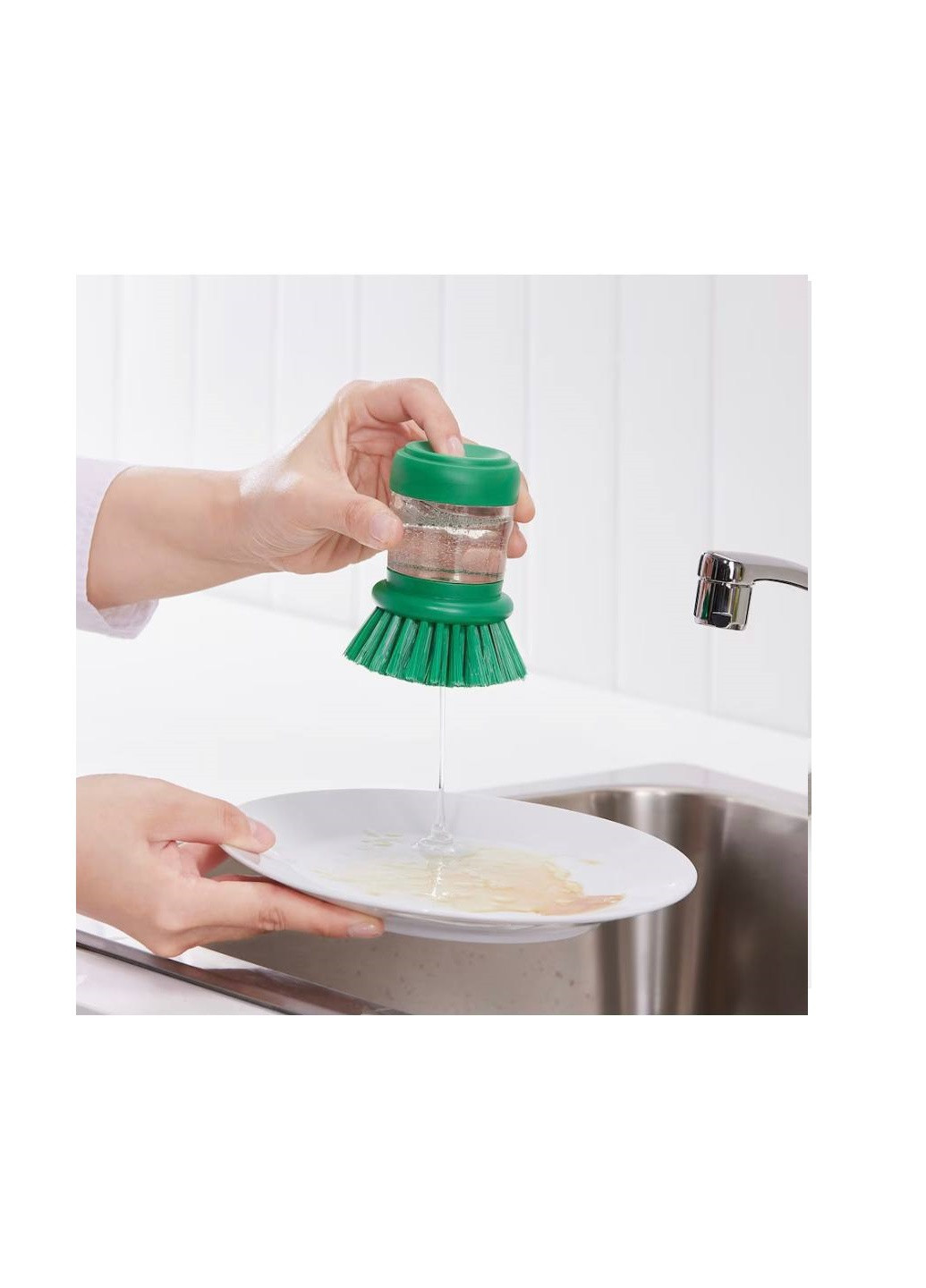 Щетка для мытья посуды с дозатором, ярко-зеленая IKEA videveckmal (260006374)