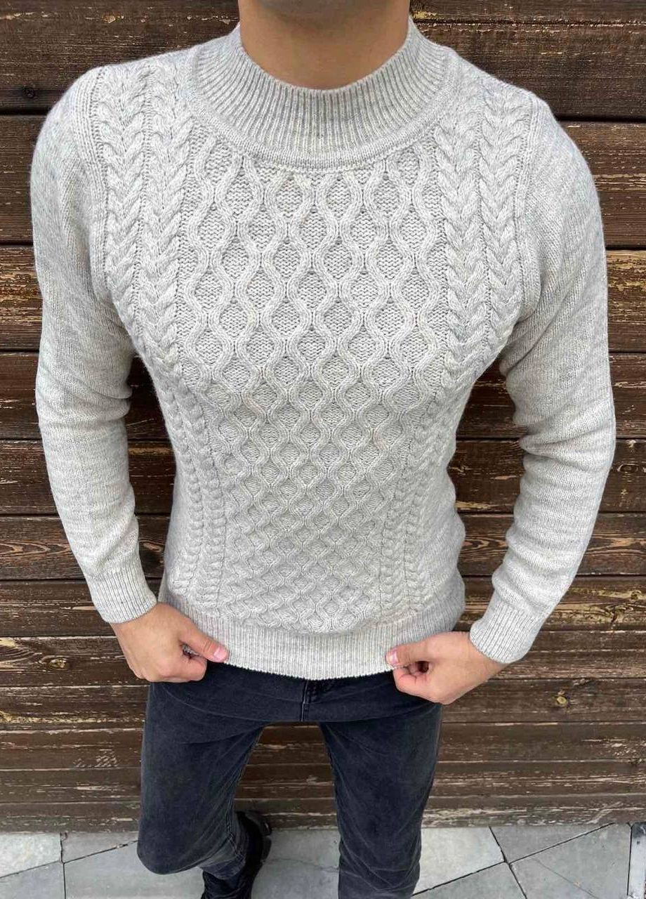 Сірий зимовий чоловічий однотонний светр No Brand