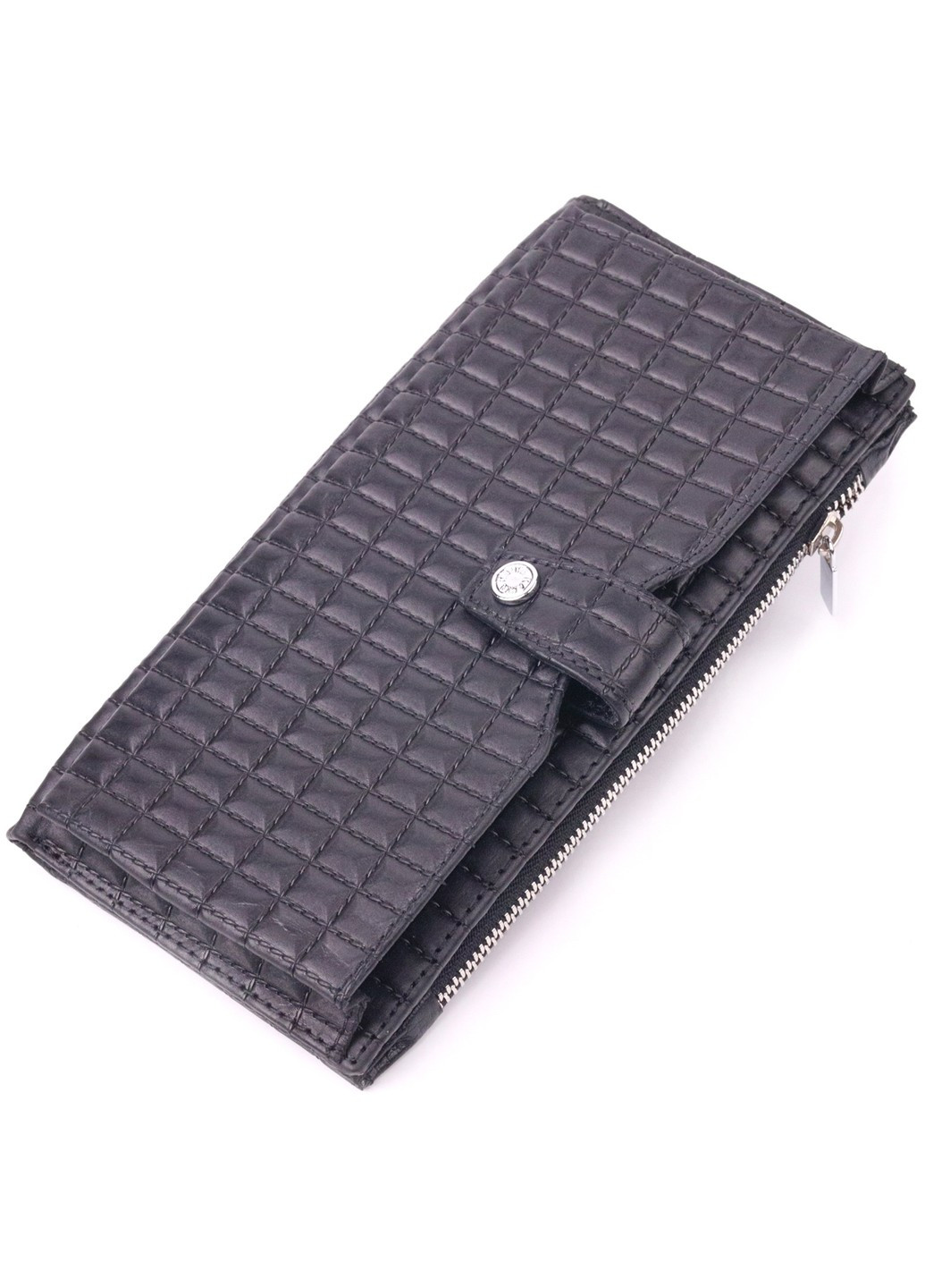 Стеганий вертикальний чоловічий гаманець з натуральної шкіри 21425 Чорний Karya (258267854)