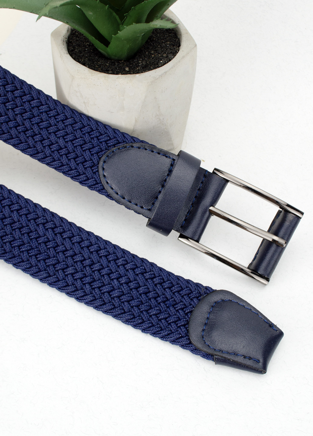Ремінь-гумка чоловічий -35005 (110 см) синій плетений JK (261554952)