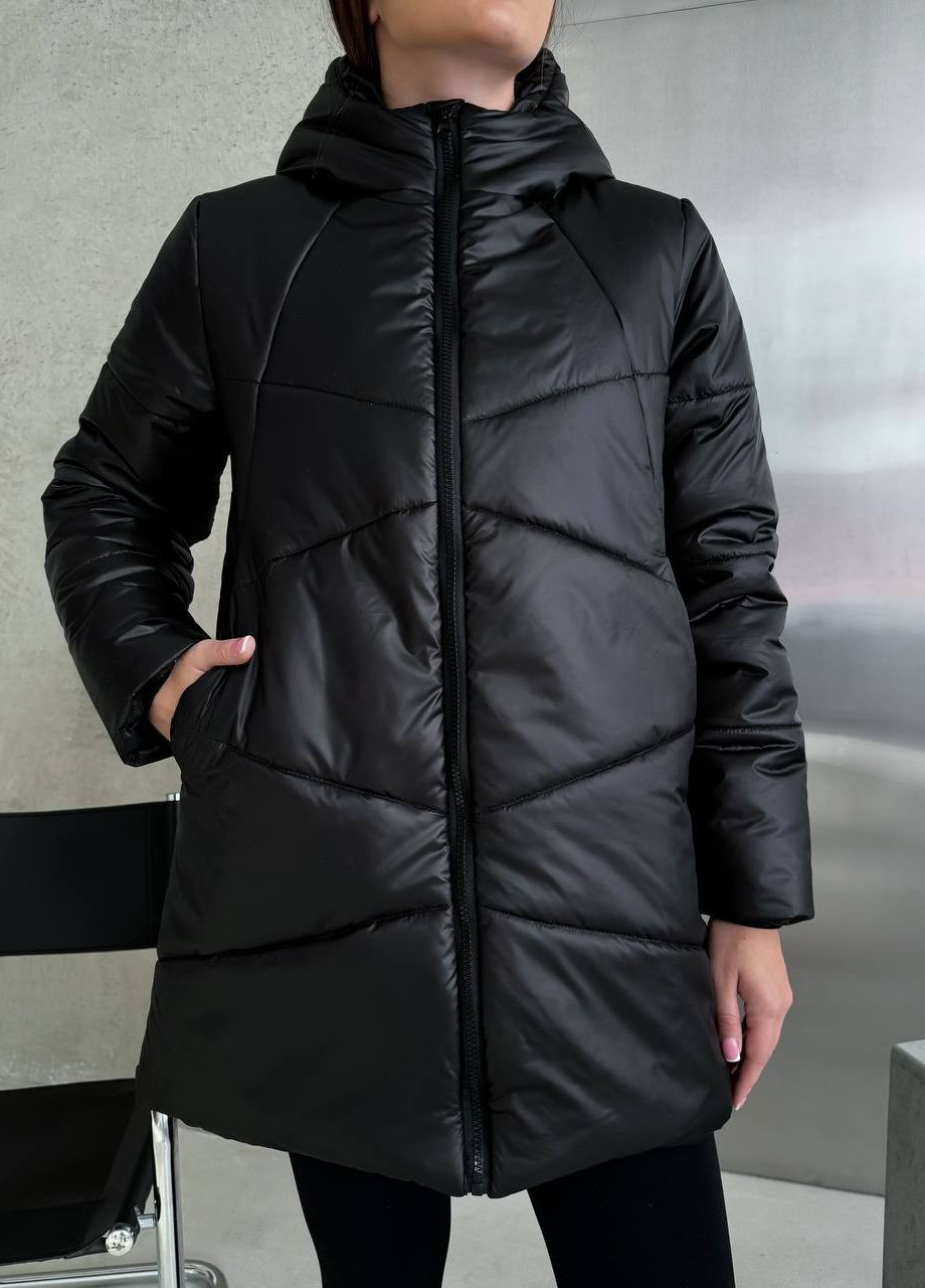 Чорна зимня куртка стьогана з капюшоном Украина UM Butik