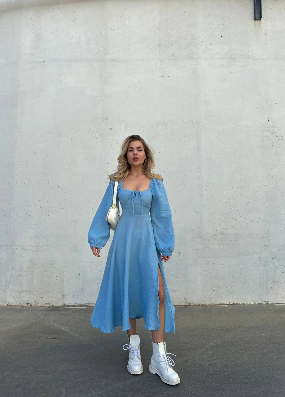 Блакитна кежуал жіноча сукня муслін No Brand